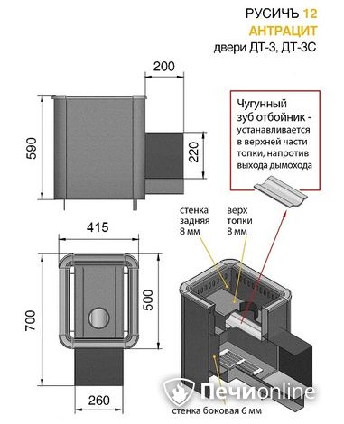 Печь для бани Везувий Русичъ Антрацит 12 (ДТ-3С) в Берёзовском