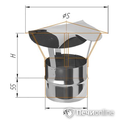 Дымоход Феррум Зонт нержавеющий 0.5 d-115 по воде в Берёзовском